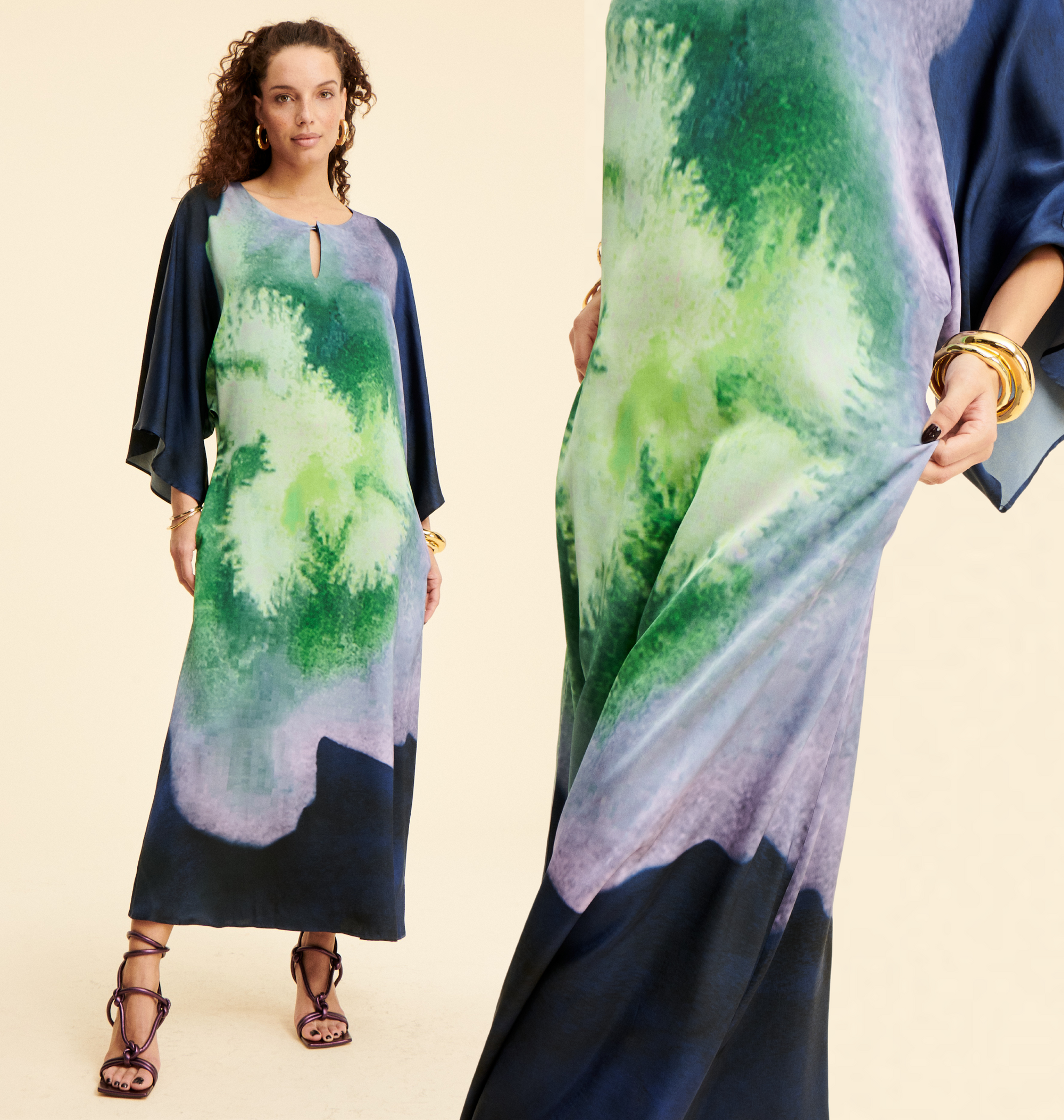 SAAHN Emerald Abaya Kaftan showcasing elegant design and rich color